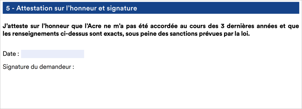 ACRE 5 attestation de signature