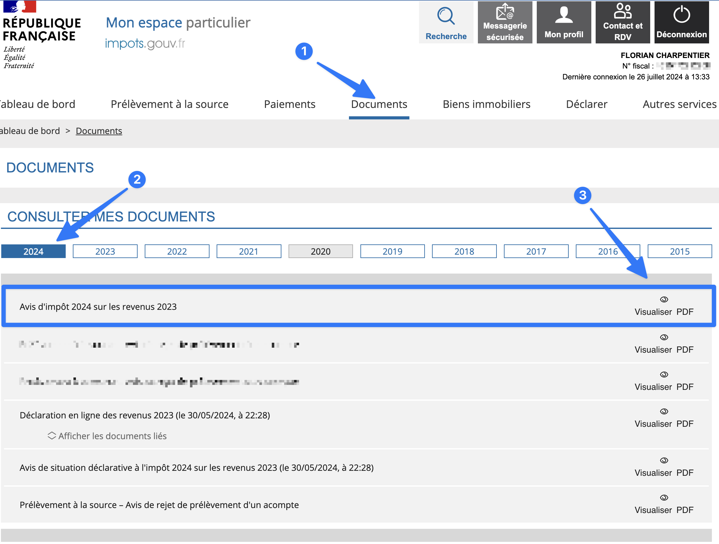 Récupérer son avis d'impôt