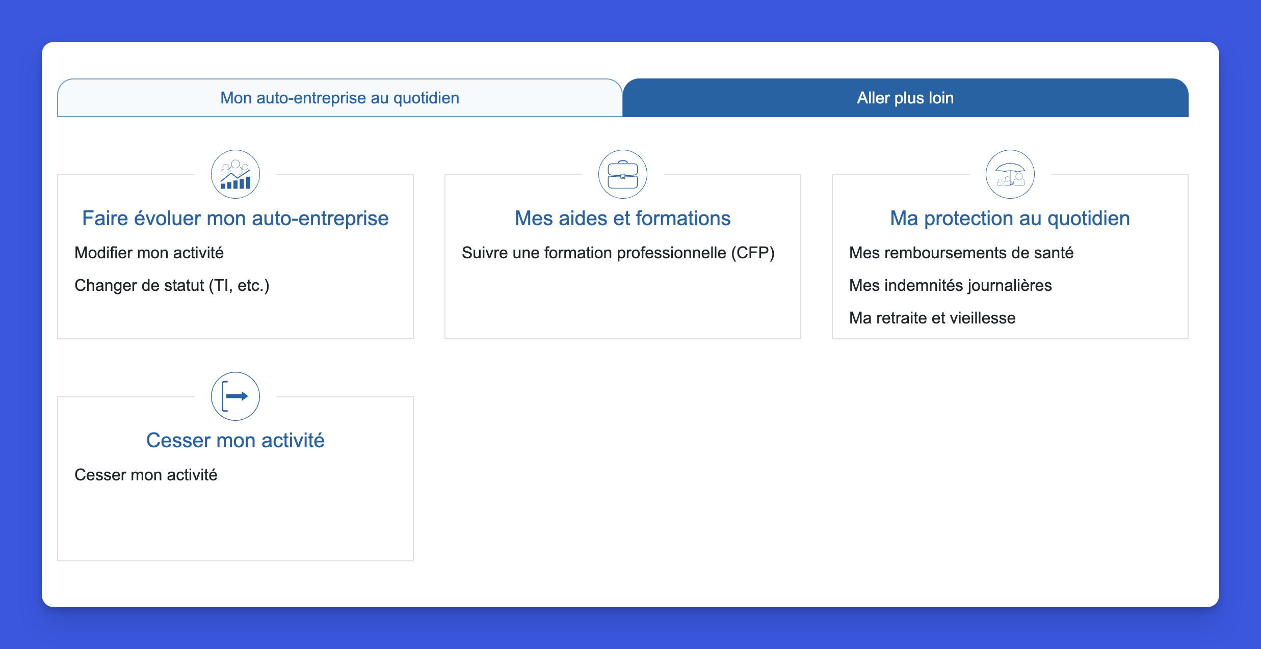 Section Aller plus loin de l'espace URSSAF avec les fonctionnalités avancées pour micro-entrepreneurs