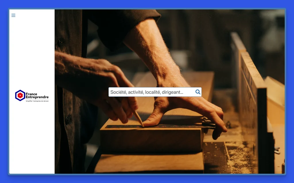 Capture d’écran du site [france-entreprendre.pro](http://france-entreprendre.pro) montrant la page d’activation de l’espace professionnel avec un champ de recherche.