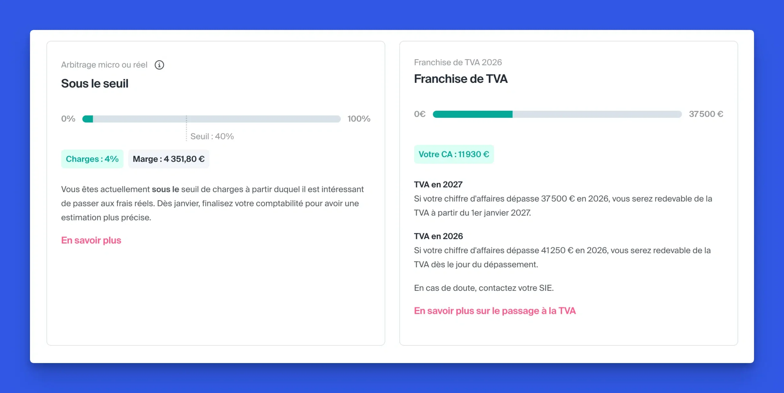 Tableaux de bord Indy surveillance seuils TVA franchise base et arbitrage micro entreprise réel