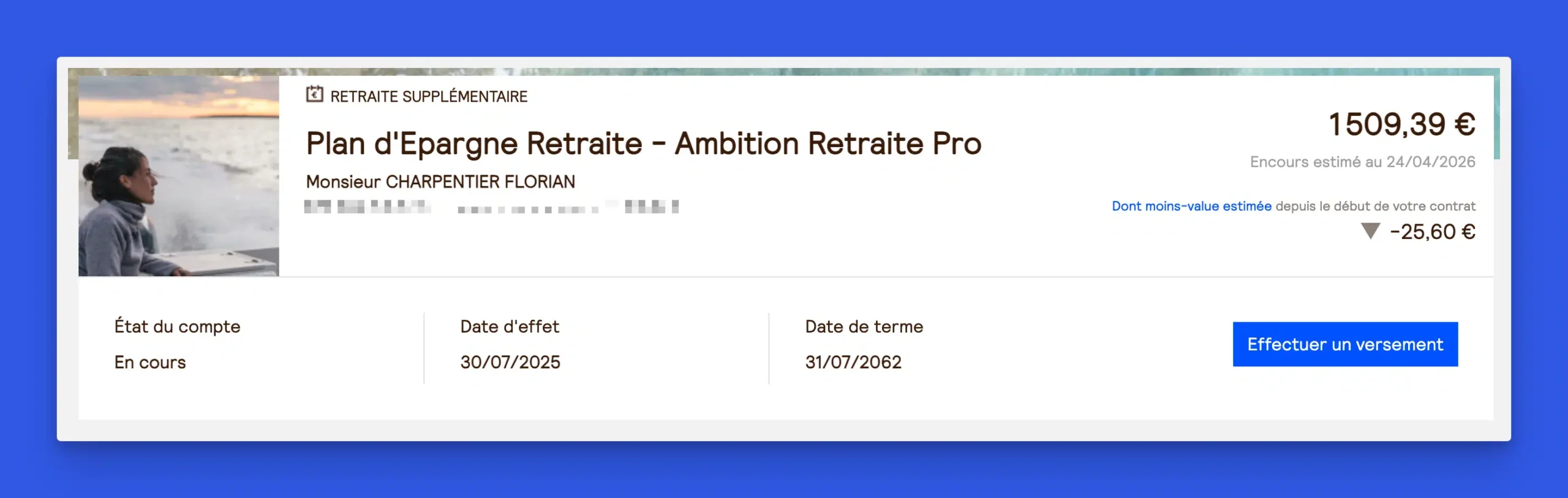 Plan Épargne Retraite AG2R Ambition Retraite Pro : encours de 1 509,39 €