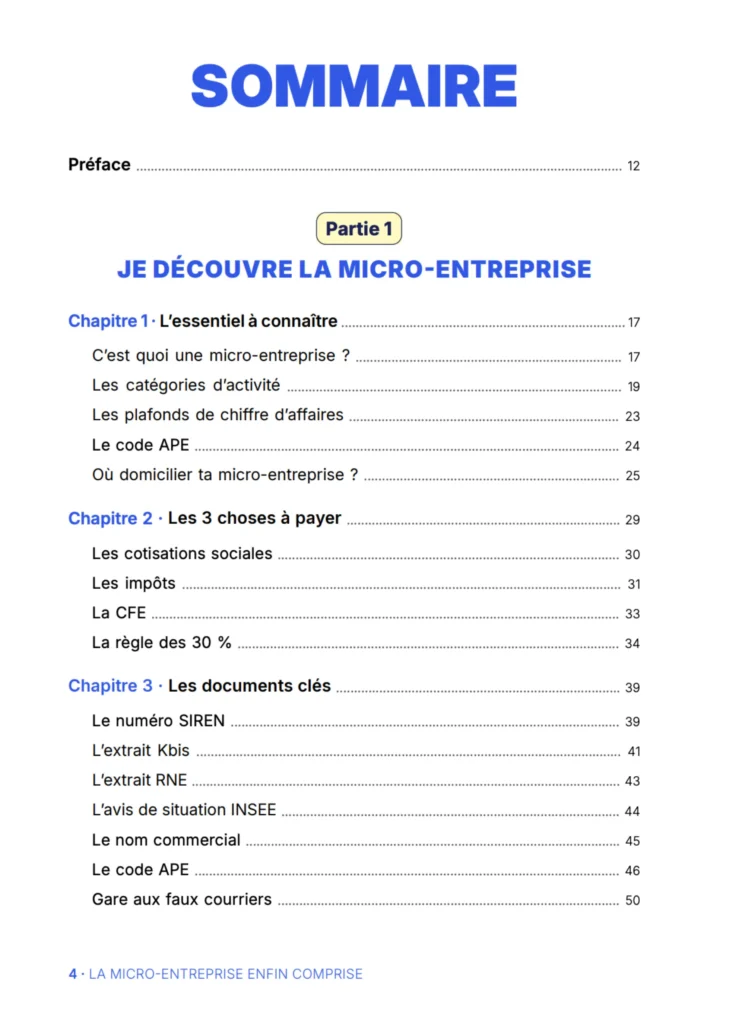 Sommaire micro-entreprise